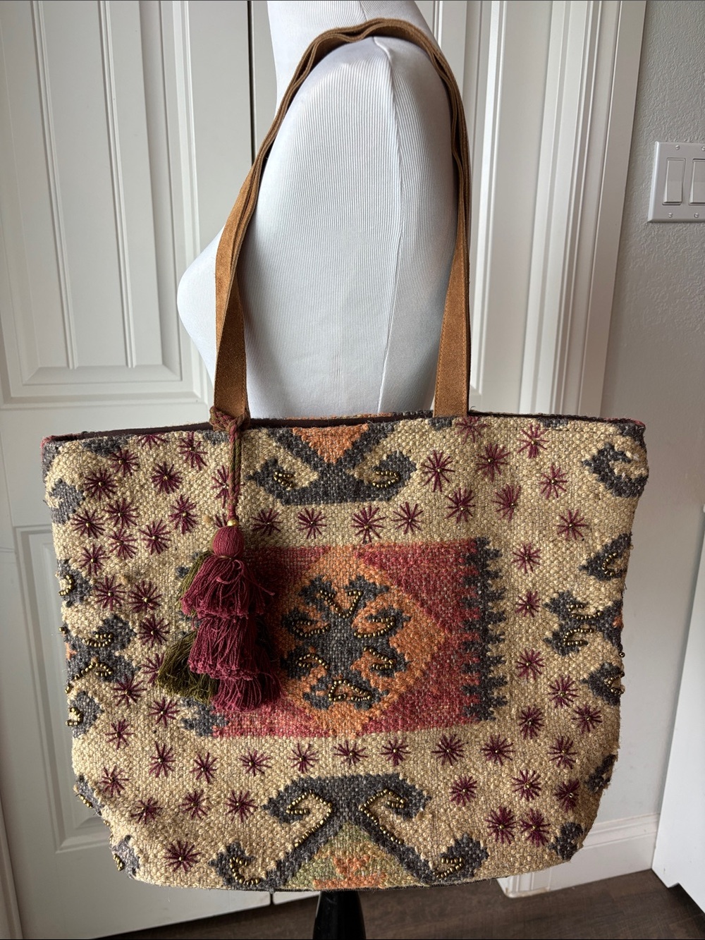 LOVESTITCH beaded bohemian tote with tassels
